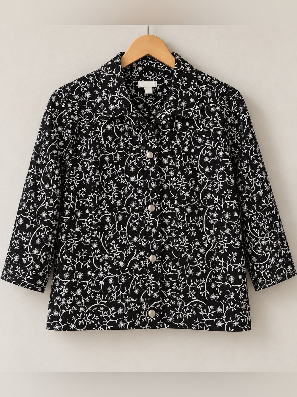 Christopher & Banks Black White Embroidered Jacket 3/4 Sleeve EUC XL #641